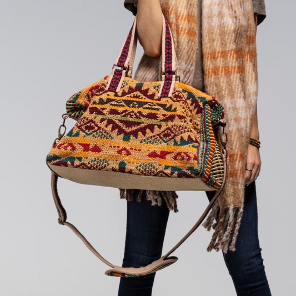 SOLD OUT Colorful Multicolor Karma Handmade Ethnic Western Motif Artisan Duffle - Picture 4 of 9